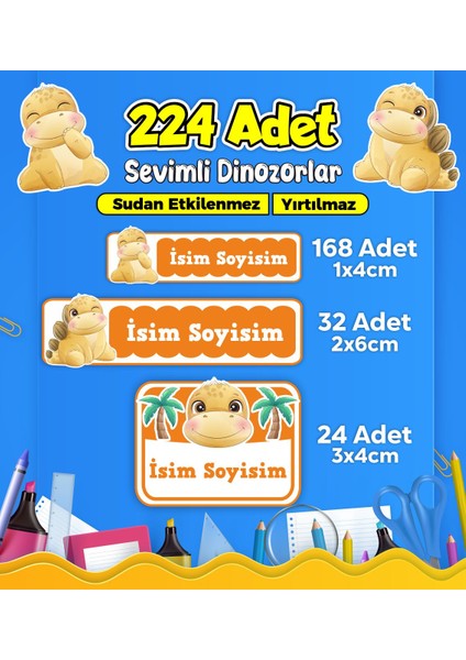 Dinozor Temalı Okul Kreş Kişiye Özel Isim Etiket Seti - Model 467