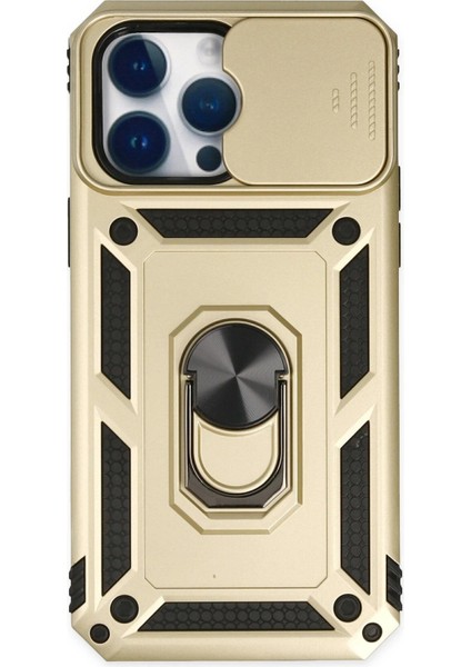 iPhone 14 Pro Kılıf Pars Lens Yüzüklü Silikon - Gold - NFND9838-6508
