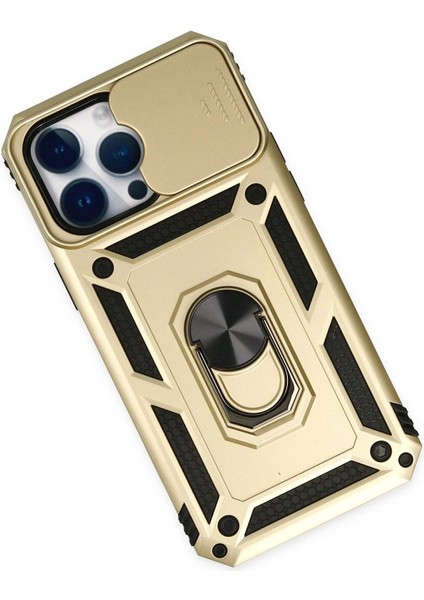 iPhone 14 Pro Kılıf Pars Lens Yüzüklü Silikon - Gold - NFND9838-6508