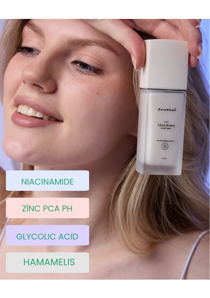 Glycolic Acid + Zinc Pca Akne Kremi | Siyah Nokta & Akne Karşıtı, Cilt Işıltı & Nem Desteği | 30ML