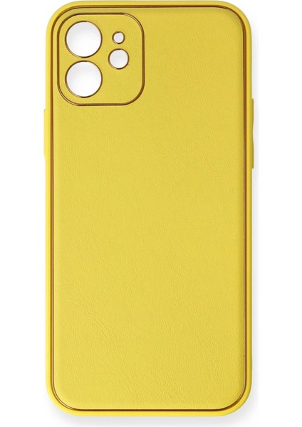 iPhone 12 Mini Kılıf Coco Deri Silikon Kapak - Sarı - NFND3397-6135