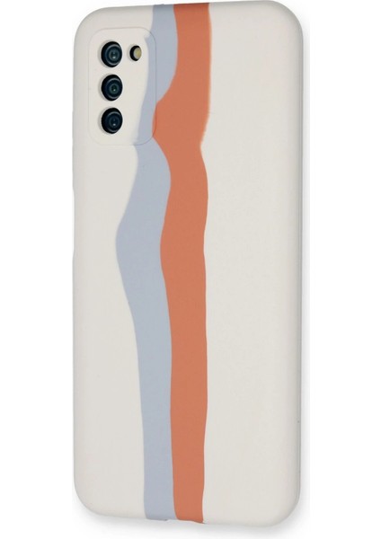 Samsung Galaxy A03S Kılıf Ebruli Lansman Silikon - Beyaz-Turuncu - NFND8070-4560