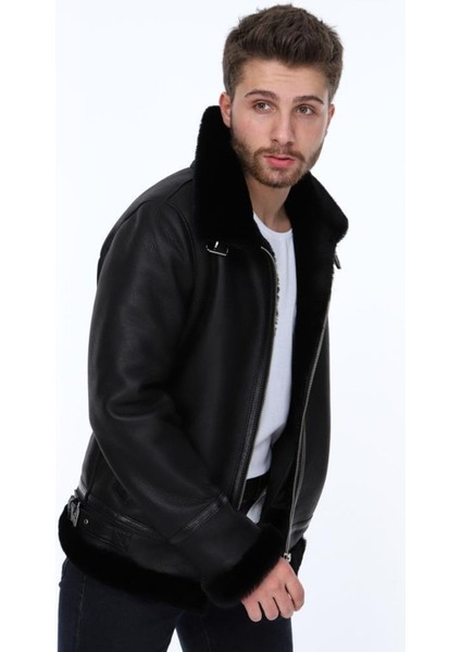 Hakiki Deri Siyah Navas Kürklü Erkek Deri Ceket fırsatları