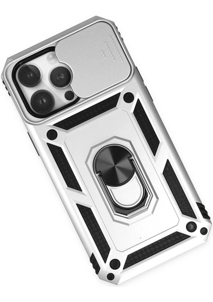 iPhone 14 Pro Kılıf Pars Lens Yüzüklü Silikon - Gümüş - NFND6647-9200