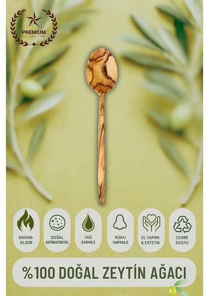 1 Adet %100 Doğal Zeytin Ağacı Kaşık – 23 cm El Yapımı, Sos ve Salata Için Uygun, Çizme Yapmaz