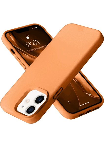 iPhone 12 Kılıf Nano Içi Kadife Silikon - Turuncu - NFND2832-9832