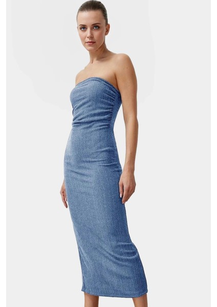 Midi Örme Straplez Elbise Bodycon Kalıp Yazlık Günlük Rahat Kullanım Özenle Seçilmiş