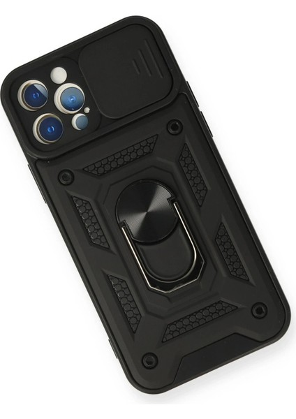 iPhone 12 Pro Kılıf Pars Lens Yüzüklü Silikon - Siyah - NFND8864-8002