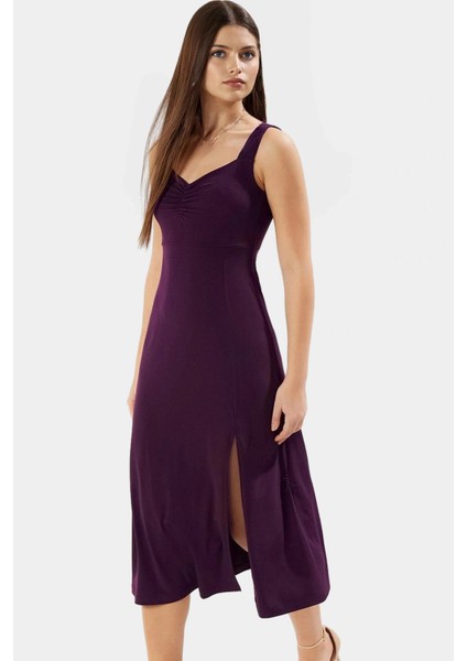 A Line Kalp Yaka Midi Örme Elbise 96% Polyester Yazlık Günlük Kullanım Için Zarifane Tasarım