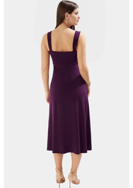 A Line Kalp Yaka Midi Örme Elbise 96% Polyester Yazlık Günlük Kullanım Için Zarifane Tasarım modelleri
