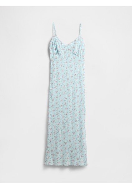 Kadın Mavi Çiçek Desenli Maxi Slip Elbise fiyatları