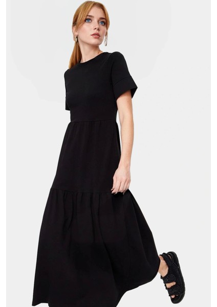 Kadın Bisiklet Yaka Örme Maxi Elbise Rahat Yazlık Günlük Stil Kullanım Modern