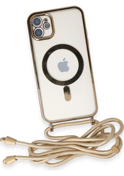 iPhone 11 Kılıf Divo Lazer Askılı Magsafe Kapak - Gold - NFND6930-6070