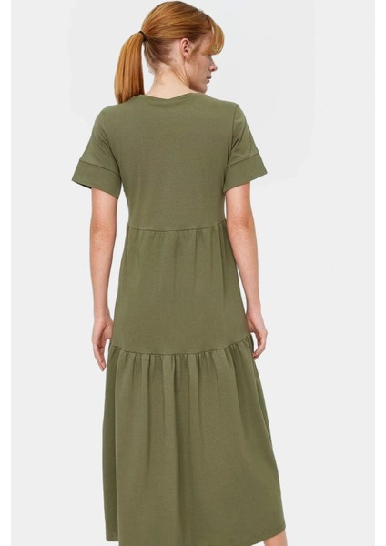 Kadın Bisiklet Yaka Örme Maxi Elbise Rahat Yazlık Günlük Stil Kullanım Modern modelleri