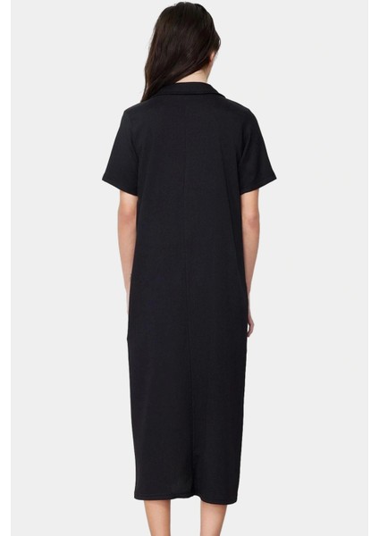 Kadın Örme Kısa Kollu Polo Yaka Midi Elbise Rahat Yazlık Günlük Stil Dayanıklı Malzeme fırsatları