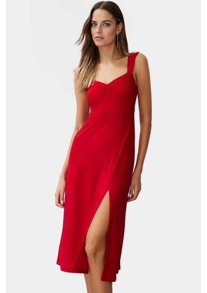 A Line Kalp Yaka Midi Örme Elbise 96% Polyester Yazlık Günlük Kullanım Için Zarifane Tasarım modelleri