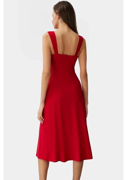 A Line Kalp Yaka Midi Örme Elbise 96% Polyester Yazlık Günlük Kullanım Için Zarifane Tasarım fırsatları