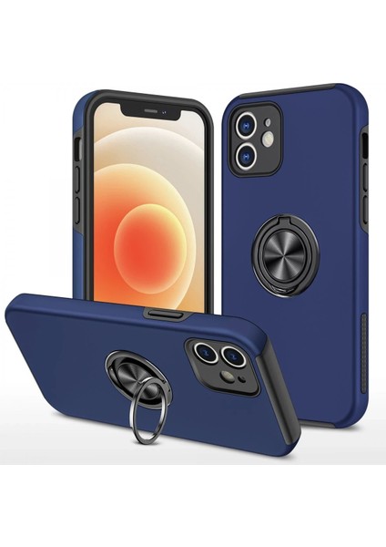 iPhone 12 Kılıf Elit Yüzüklü Kapak - Lacivert - NFND4000-8321