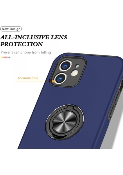 iPhone 12 Kılıf Elit Yüzüklü Kapak - Lacivert - NFND4000-8321