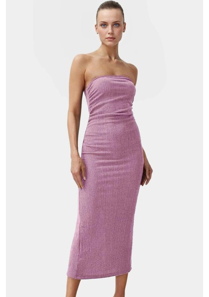Midi Örme Straplez Elbise Bodycon Kalıp Yazlık Günlük Rahat Kullanım Özenle Seçilmiş