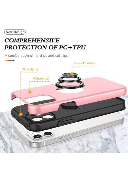 iPhone 12 Mini Kılıf Elit Yüzüklü Kapak - Pembe - NFND9970-3426