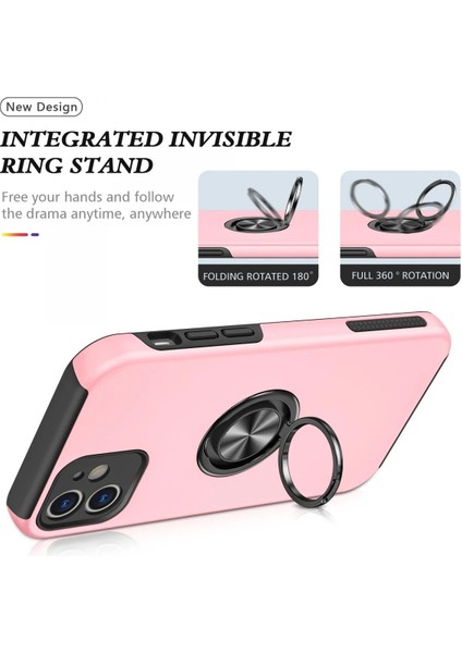 iPhone 12 Mini Kılıf Elit Yüzüklü Kapak - Pembe - NFND9970-3426