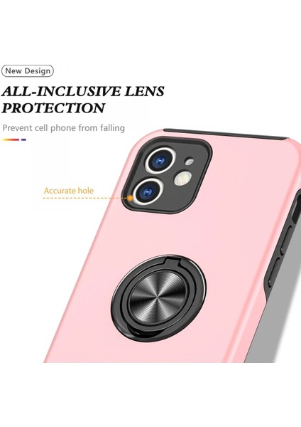 iPhone 12 Mini Kılıf Elit Yüzüklü Kapak - Pembe - NFND9970-3426