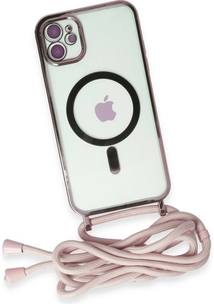 iPhone 12 Kılıf Divo Lazer Askılı Magsafe Kapak - Pembe - NFND3118-8661
