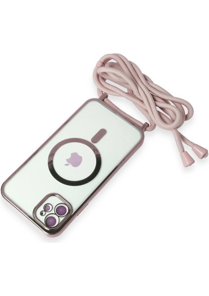 iPhone 12 Kılıf Divo Lazer Askılı Magsafe Kapak - Pembe - NFND3118-8661