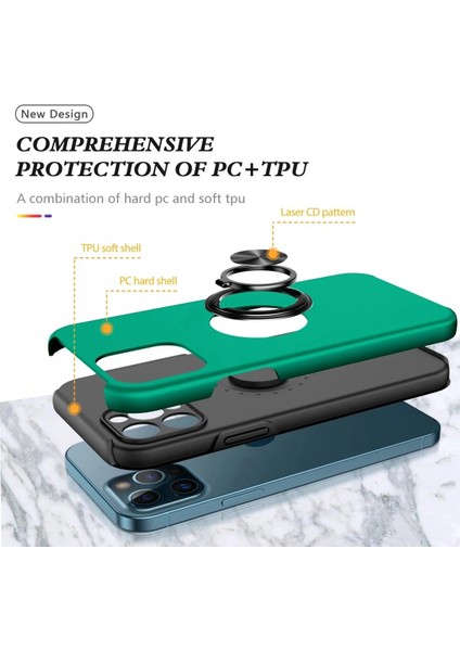 iPhone 12 Pro Kılıf Elit Yüzüklü Kapak - Yeşil - NFND9347-9469