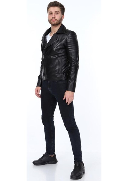 Hakiki Deri Siyah Jeremy Yandan Fermuarlı Erkek Deri Ceket fiyatları
