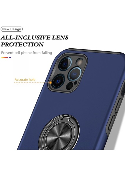 iPhone 12 Pro Kılıf Elit Yüzüklü Kapak - Lacivert - NFND5945-1792