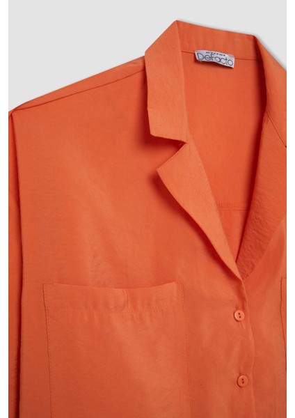 Oversize Geniş Kalıp Pijama Yaka Modal Kısa Kollu Gömlek X7255AZ24HS