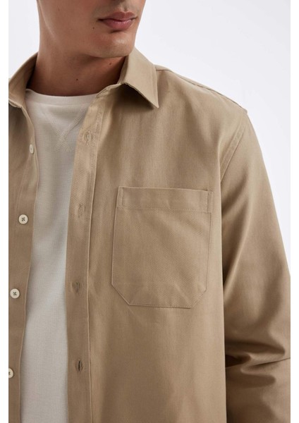 %100 Pamuk Regular Fit Düğmeli Basic Düz Gabardin Uzun Kollu Gömlek A5383AX24AU