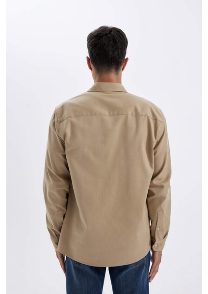 %100 Pamuk Regular Fit Düğmeli Basic Düz Gabardin Uzun Kollu Gömlek A5383AX24AU