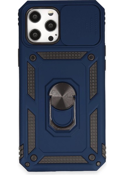 iPhone 12 Pro Max Kılıf Pars Lens Yüzüklü Silikon - Lacivert - NFND1957-9193