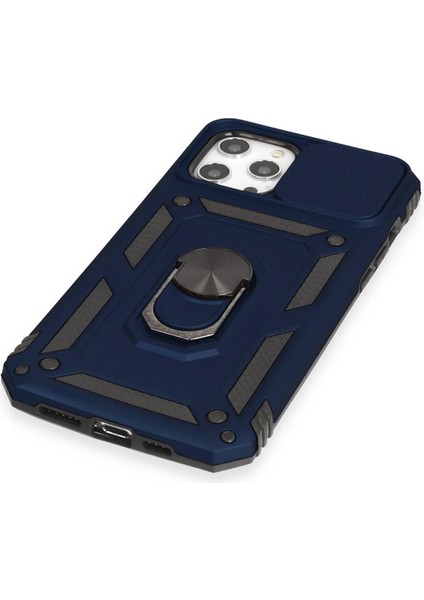 iPhone 12 Pro Max Kılıf Pars Lens Yüzüklü Silikon - Lacivert - NFND1957-9193