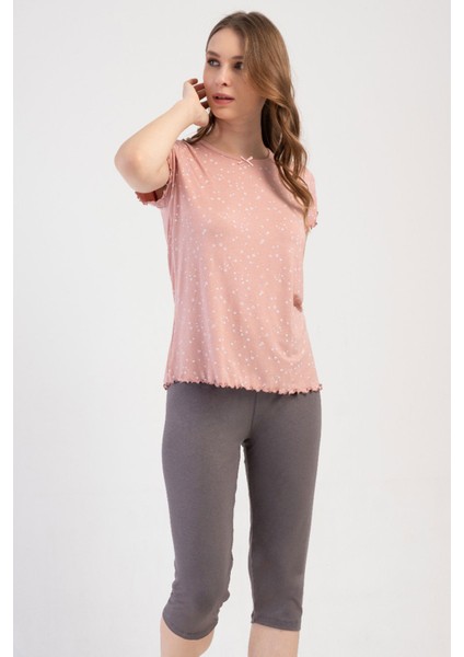 Kadın Vıscon Kısa Kol Kaprili Pijama Takım , 409283