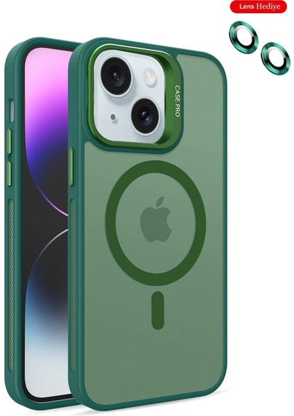 iPhone 14 Kılıf Flet Lens Magsafe Kapak - Koyu Yeşil - NFND9305-7489