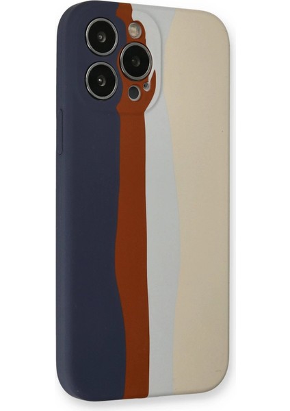 iPhone 13 Pro Kılıf Ebruli Lansman Silikon - Lacivert-Krem - NFND6941-4409