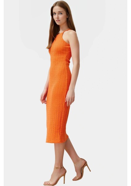 Şık Örme Midi Elbise Halter Yaka Bodycon Günlük Özenle Seçilmiş Kullanım Için
