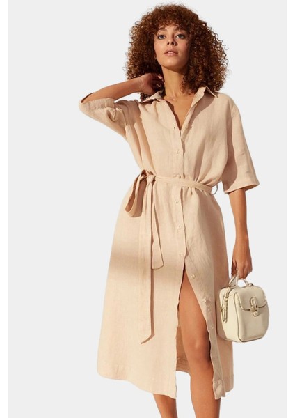Keten Maxi Gömlek Elbise Yazlık Günlük Şık Tasarım Modern Stil Rahat ve Kullanım modelleri