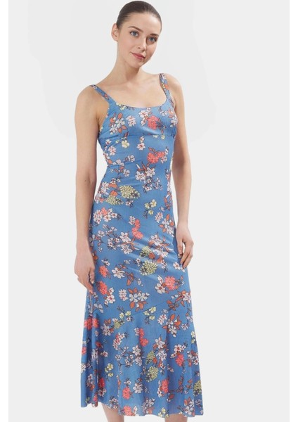 Maxi Elbise Çiçekli Desenli Bodycon Kalıp 94 Polyester 6 Elastan Yazlık Uzun Ömürlü Rahat ve Şık