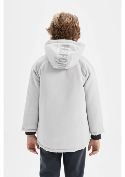 Erkek Çocuk Su Geçirmez Kapüşonlu Polar Astarlı Fermuarlı Cepli Parka D1132A824WN