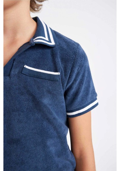 Erkek Çocuk Apaş Yaka Havlu Kumaş Kısa Kollu Tişört D1164A824HS