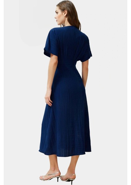 Maxi A Line V Yaka Kısa Kollu Dokuma Elbise Rahat Günlük Yaz Yüksek Kalite Trend Tasarım modelleri