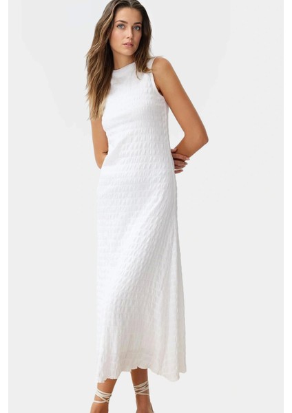 Maxi A Line Bisiklet Yaka Örme Elbise Hafif Yazlık Günlük Seçkin Malzeme Özel Tasarım Modern Stil
