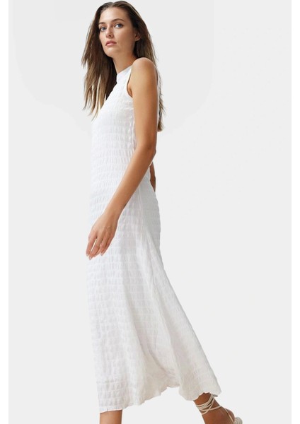 Maxi A Line Bisiklet Yaka Örme Elbise Hafif Yazlık Günlük Seçkin Malzeme Özel Tasarım Modern Stil fiyatları