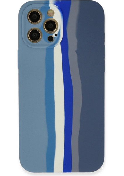 iPhone 12 Pro Kılıf Ebruli Lansman Silikon - Mavi-Gri - NFND2516-6038