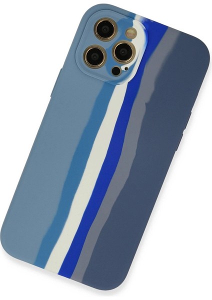 iPhone 12 Pro Kılıf Ebruli Lansman Silikon - Mavi-Gri - NFND2516-6038